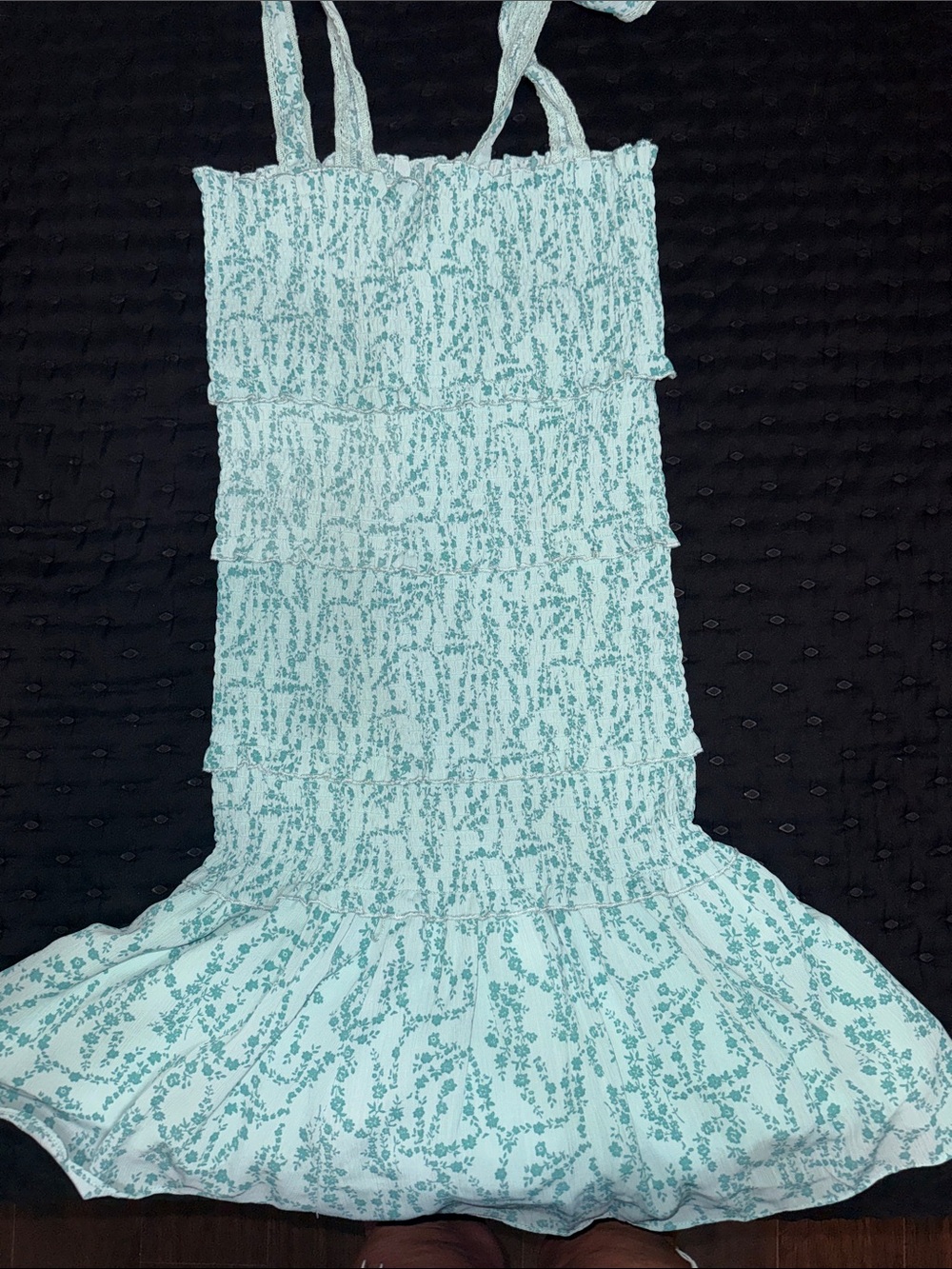 Source Unknown Mint Green Floral Smocked Midi Dress